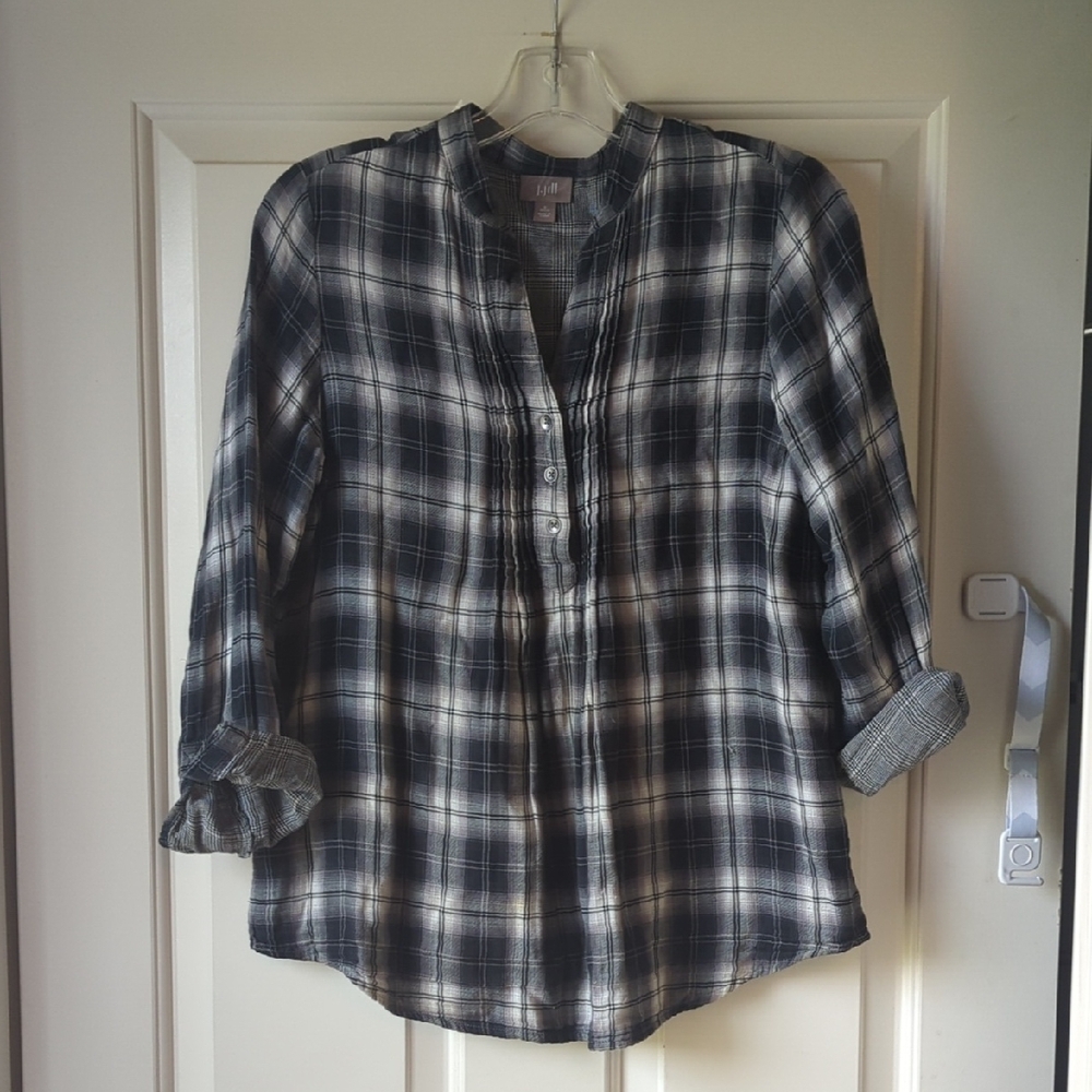 Plaid Half- Button-Up Shirt